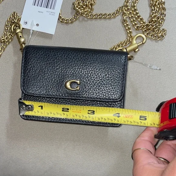 Coach Black Pebbled Leather Mini Crossbody with Gold Chain - Picture 9 of 9